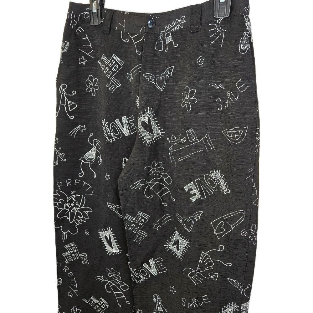 Chicos Design Silk/Linen Cropped Pants Cruise Resort Wear Size 1 (8/10) Black Wh